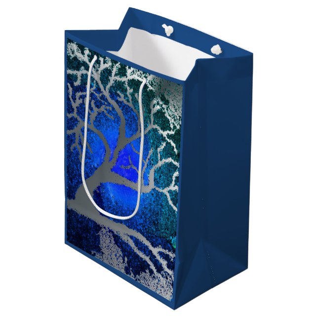 Sacs cadeaux Yule argent arbre (Devant Angle)
