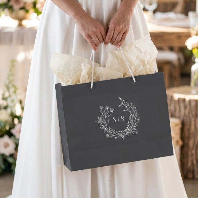 Sacs de bienvenue de mariage à monogramme botaniqu (Créateur téléchargé)