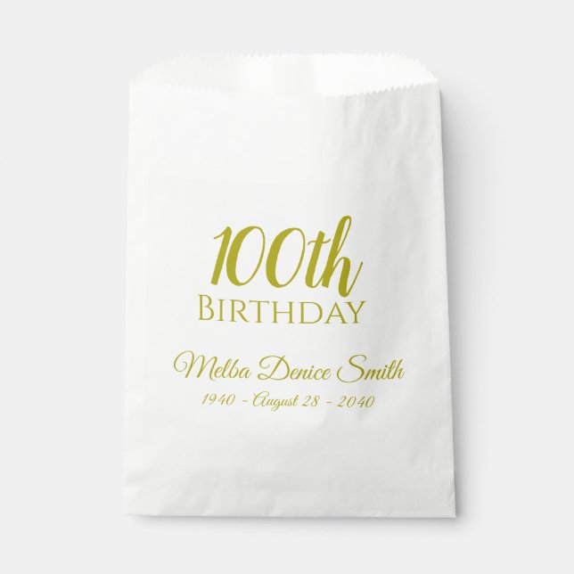 Sacs de cadeaux personnalisés pour les 100 ans (Devant)
