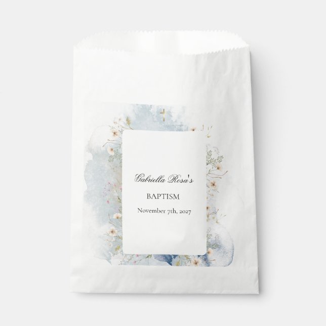 Sacs de faveur de baptême avec des fleurs et une c (Devant)