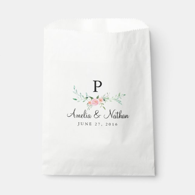 Sacs de faveur de floral aquarelle doux rose (Devant)