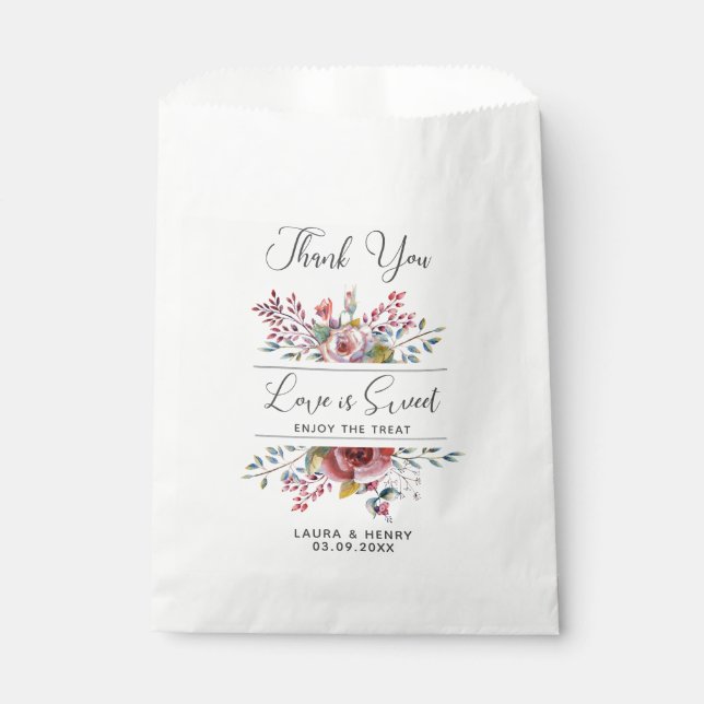 Sacs de Faveur de Mariage Floral Aquarelle Rose Ro (Devant)