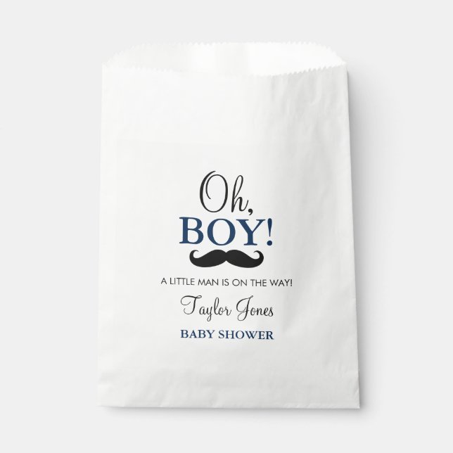 Sacs de Faveurs de Baby Shower Moustache Oh Boy (Devant)