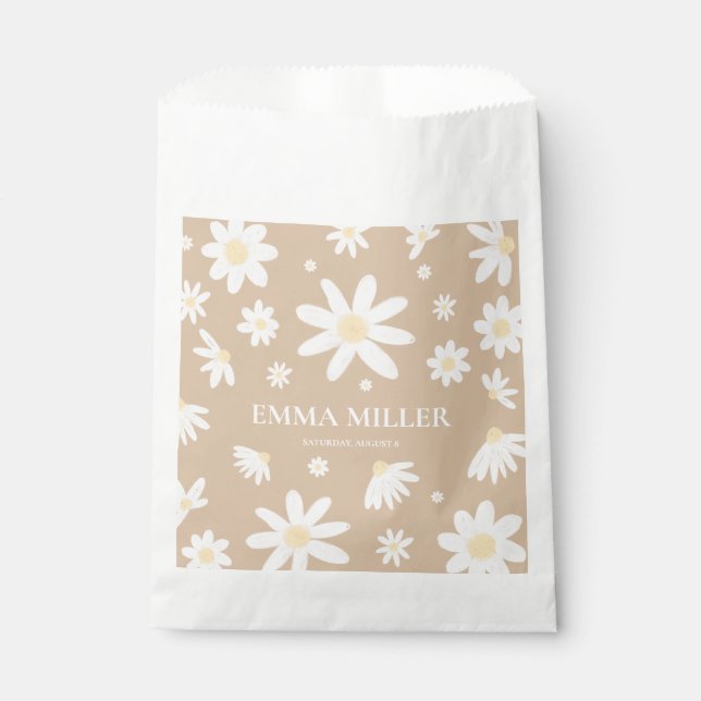 Sacs de Faveurs de Fleur de Marguerite Beige (Devant)
