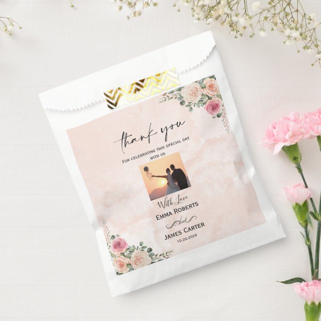 Sacs de Faveurs de Mariage Fleuris Crème Rose Roma (Scellé)