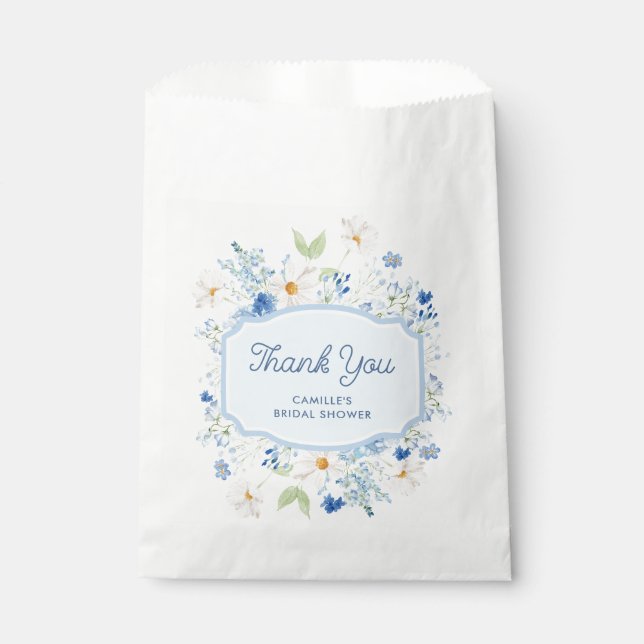 Sacs de Faveurs en Papier pour Mariage Floral Bleu (Devant)