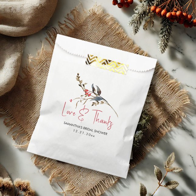 Sacs de Fêtes de Mariage Rustiques  (Rustic bridal shower favor bags watercolor berries and botanicals)