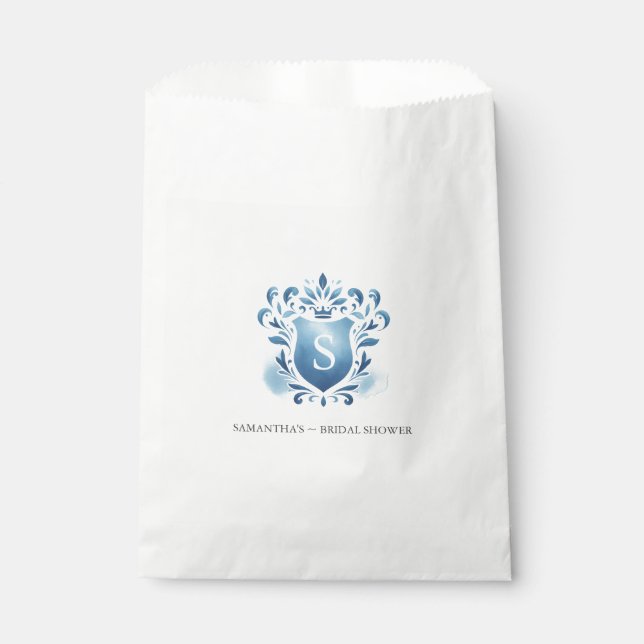 Sacs de mariage Favor Bleu Monogramme Crest (Devant)