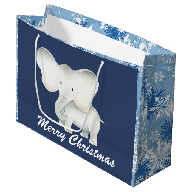 Sacs de Noël bleu éléphant blanc (Devant Angle)