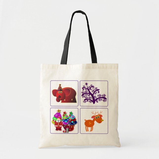 Sacs de Noël : Père Noël, éléphant, renne, et (Devant)