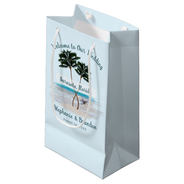 Sacs de papier de bienvenue Mariage Palm Trees (Devant Angle)