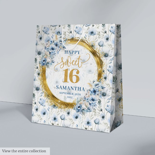 Sacs de Parties scintillant d'or Pastel Blue Sweet (Unique Pastel Blue Sweet Sixteen Gold Glitter Bags)