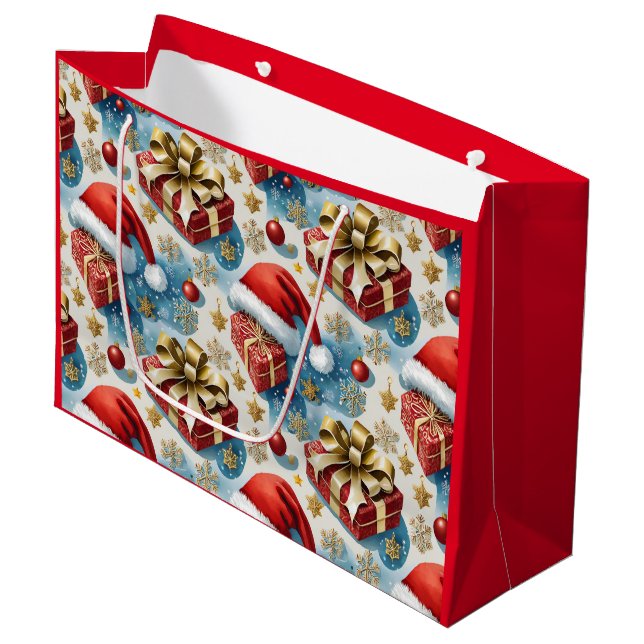 Sacs de shopping en papier rouge de Noël (Devant Angle)