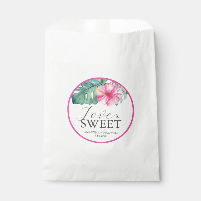Sacs Faveur Mariage Tropical Pink Flower (Devant)