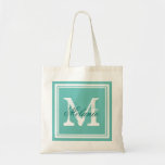 Sacs fourre-tout de mariage bleu turquoise<br><div class="desc">Sacs fourre-tout de mariage personnalisés bleu turquoise monogrammed. Sac fourre-tout monogramme de nom personnalisé | arrière - plan de couleur personnalisable. Design élégant de logo avec initiales de lettre et cadre de bordure fantaisie. Jolie idée cadeau vintage pour mariée et mariée entourage. Faites votre propre pour la servante branchée, bonne...</div>