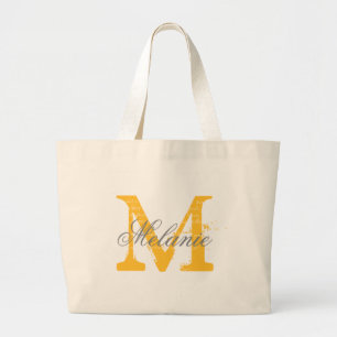 Sacs fourre-tout monogrammes gris et jaune personn