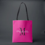 Sacs fourre-tout monogrammés personnalisés rose né<br><div class="desc">Sacs fourre-tout monogrammes noirs et roses de néon. Design élégant monogrammed avec typographie de script glamour pour nom personnalisé. Ajoutez votre propre lettre initiale personnalisée. Classy party préférez l'idée cadeau pour mariage chic, anniversaire, anniversaire, bachelorette, fiançailles, week-end filles, douche nuptiale, mariage etc. Couleur arrière - plan personnalisable. Accessoires tendance pour...</div>
