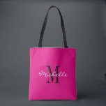 Sacs fourre-tout monogrammés personnalisés rose né<br><div class="desc">Sacs fourre-tout monogrammes noirs et roses de néon. Design élégant monogrammed avec typographie de script glamour pour nom personnalisé. Ajoutez votre propre lettre initiale personnalisée. Classy party préférez l'idée cadeau pour mariage chic, anniversaire, anniversaire, bachelorette, fiançailles, week-end filles, douche nuptiale, mariage etc. Couleur arrière - plan personnalisable. Accessoires tendance pour...</div>