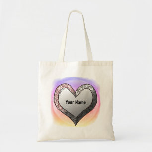Sacs fourre-tout personnalisés Silver Bevel Heart