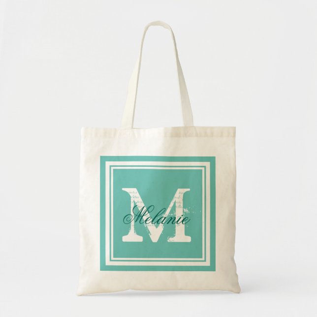 Sacs fourre-tout turquoise bleu à monogramme pour  (Devant)