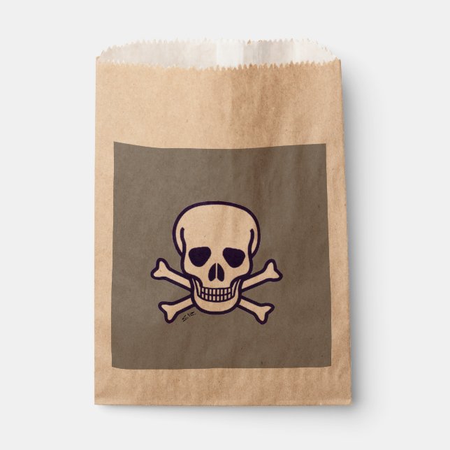 Sacs kraft gris Crâne et Os pour cadeaux (Devant)