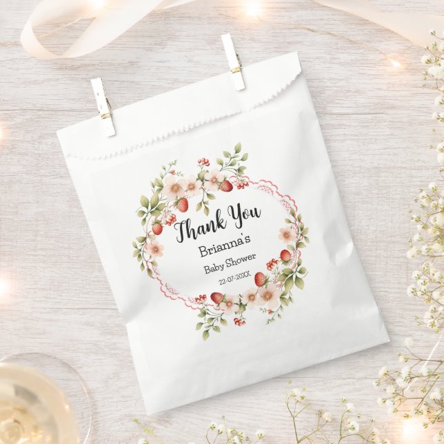 Sacs Merci-Baby shower Fraise Favoriser  (Coupé)