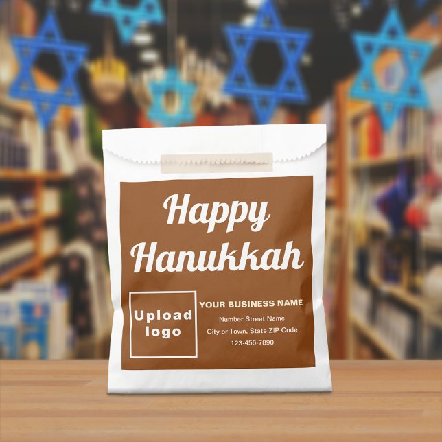 Sacs papier Arrière - plan Brown Hanoukka (Brown business brand with Hanukkah greeting on paper bag)