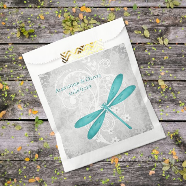 Sacs préférés de mariage de libellules turquoises (Teal Dragonfly Wedding Favor Bags)