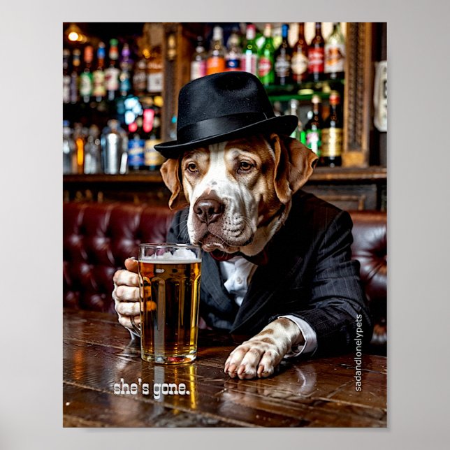 Sad and Lonely Pets Poster Print "She's Gone"  (Devant)