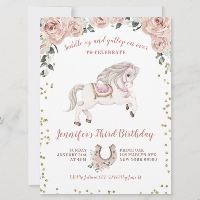Saddup Girl rose rose Pony Invitation Anniversaire (Devant)