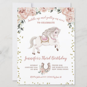 Saddup Girl rose rose Pony Invitation Anniversaire