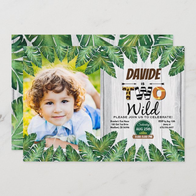 Safari 2ème anniversaire invitation photo (Devant / Derrière)