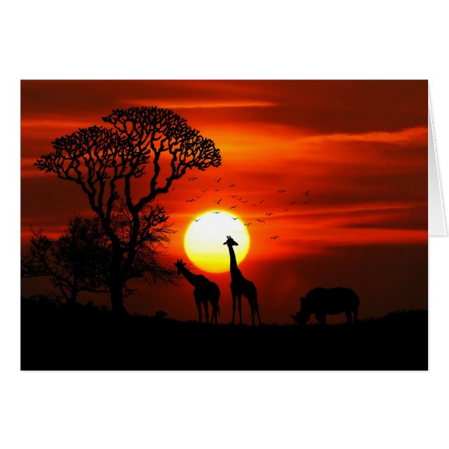 Safari Africain Sunset Animal Silhouettes (Devant horizontal)