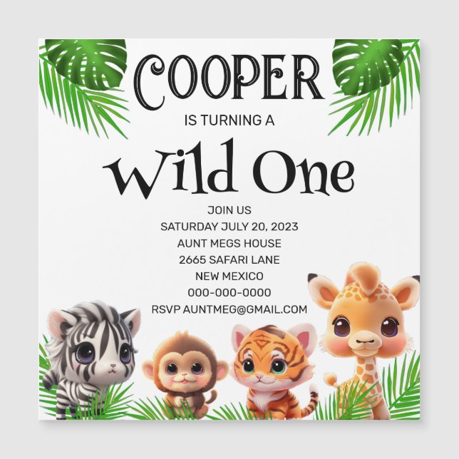 Safari amis tigre girafe zèbre singe anniversaire (Devant)