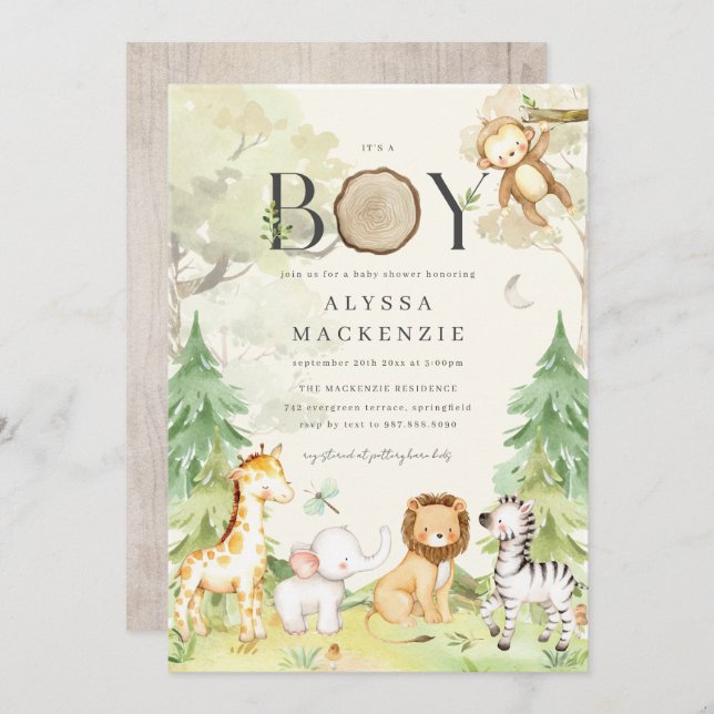 Safari Animal Baby Shower Invitation (Devant / Derrière)