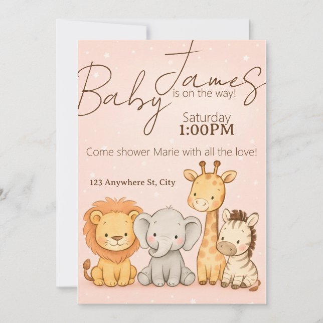 Safari Animal Baby shower ou Invitation d'annivers (Devant)
