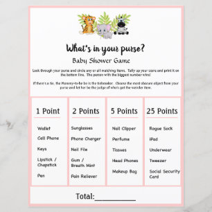 Safari Animal Baby shower Whats In Your Purse Jeu