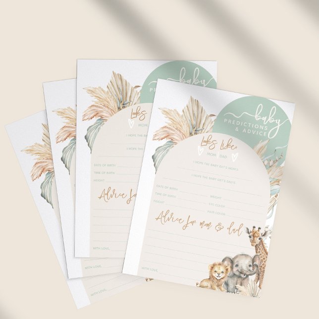 Safari animal boho Baby shower prédictions jeu (Créateur téléchargé)