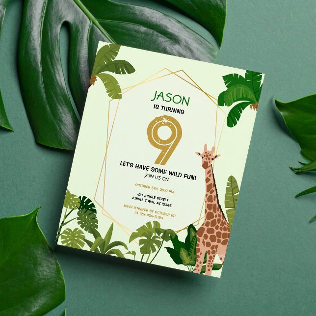 Safari Animal Giraffe Budget Anniversaire Invitati (Créateur téléchargé)