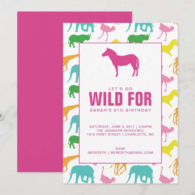 Safari Animal Girl Anniversaire Fête Invitation (Devant / Derrière)