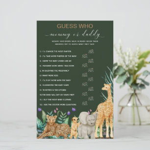 Safari Animal Green Baby shower Guess jeu