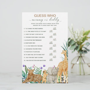 Safari Animal Green Baby shower Guess jeu