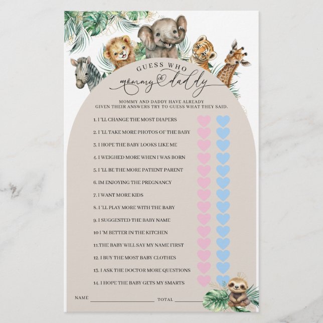 Safari Animal Jungle Jeu moderne maman ou papa (Devant)