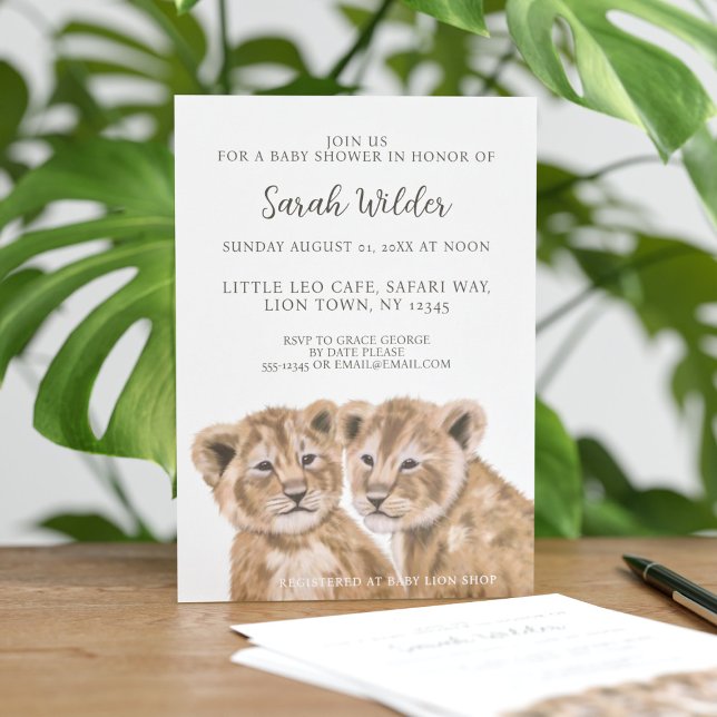 Safari Animal Lion Cubs Baby shower Invitation (Créateur téléchargé)