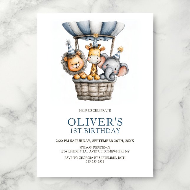 Safari Animals 1st Birthday Party Invitation (Créateur téléchargé)