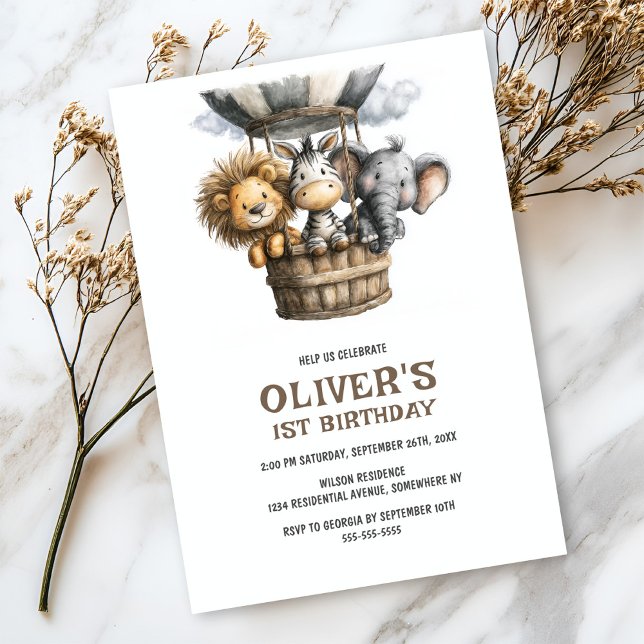 Safari Animals 1st Birthday Party Invitation (Créateur téléchargé)