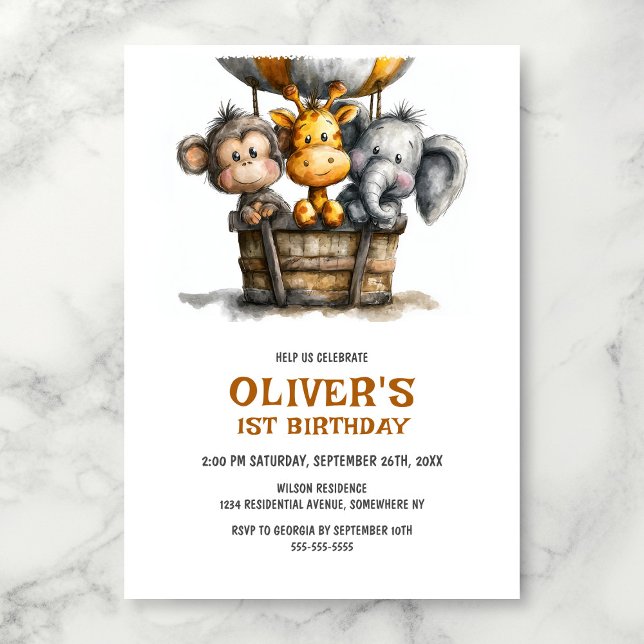 Safari Animals 1st Birthday Party Invitation (Créateur téléchargé)