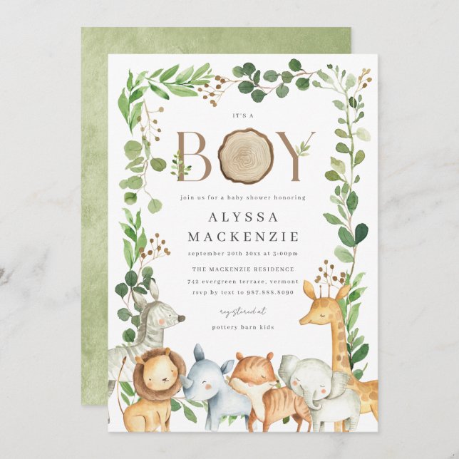 Safari Animals Baby Shower Invitation (Devant / Derrière)