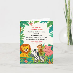 Safari Animaux Anniversaire Invitation Garçon Cart
