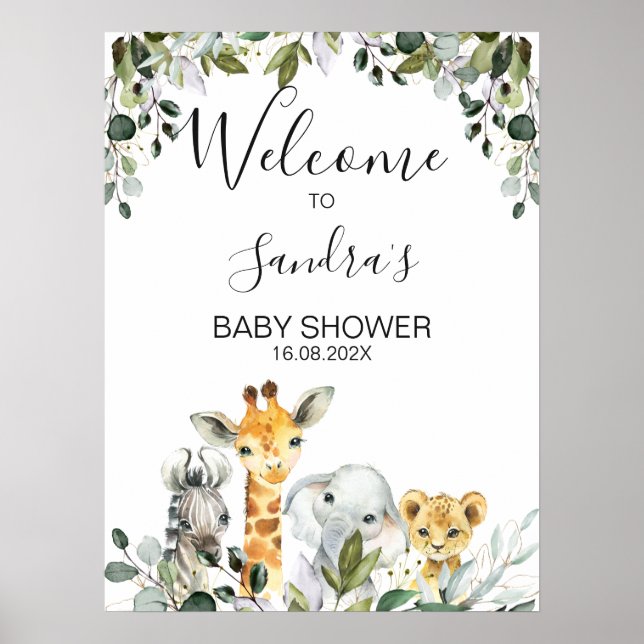 Safari Animaux avec Affiche de bienvenue Baby show (Devant)